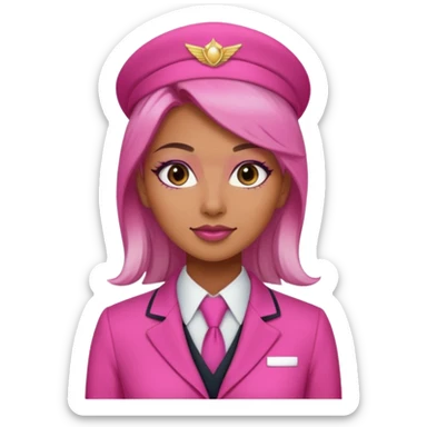 Flight attendant with pink outfit tan skin ombré hair pretty makeup sticker