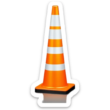 A bright orange traffic cone with two white reflective bands, standing on a black square base. The cone is brightly lit, emphasizing its safety features. sticker