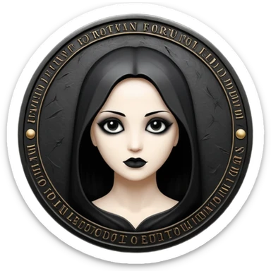 Emoji style, luxury gothic coin made of blackened metal, “FORTUNA” engraved in refined fashion typography, heavy form, subtle worn metal texture, avant-garde editorial aesthetic, no glow, no neon, flat emoji design, centered, transparent background sticker