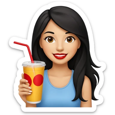 a woman holding fastfood drink sticker