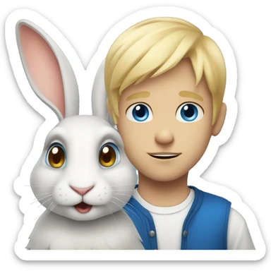 rabbit with blue eyes staring at a blue eyed blond boy sticker