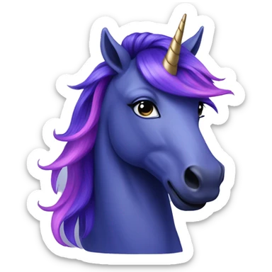 Purple unicorn with navy blue hair and purple and pink streaks sticker