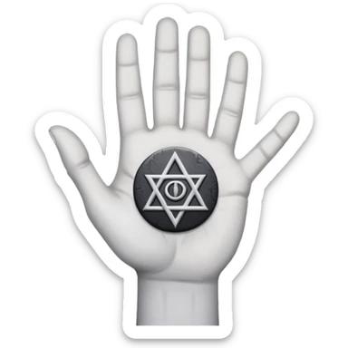 grey hand with a black occult symbol on the palm sticker
