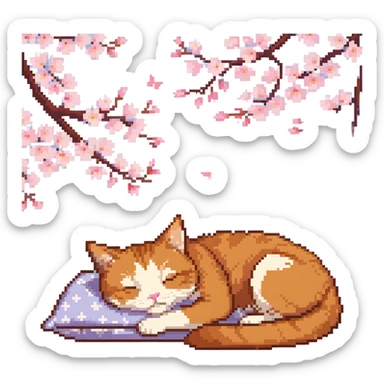A ginger cat sleeping under the cherry blossoms sticker