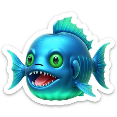 3D render of Anglerfish, bioluminescent deep sea style, glowing neon blue and green lights, dark background to contrast the glow, translucent organic textures, Apple emoji style, 3D render --v 6.0 sticker