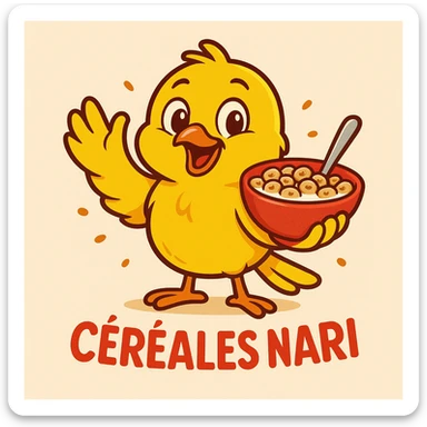 La mascotte du magaisn "céréales nari " doit être un canarie jaune joyeux !! Cree le sticker