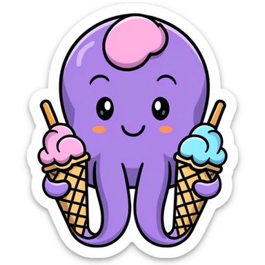 Laughing octopus with icecream in all tentacles   sticker