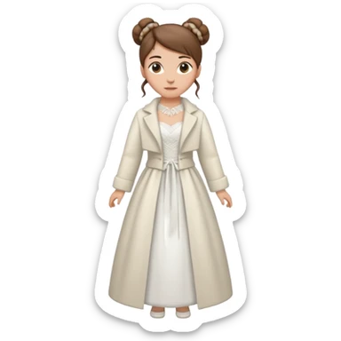 chica blanca, pelo castaño, pelo recogido con mondongos, vestido novia , con abrigo ,cuerpo entero sticker