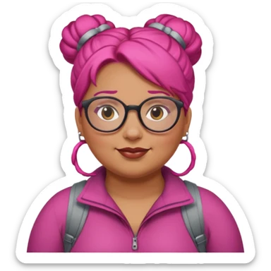climber fat woman with dark pink bun hair and glassess sticker