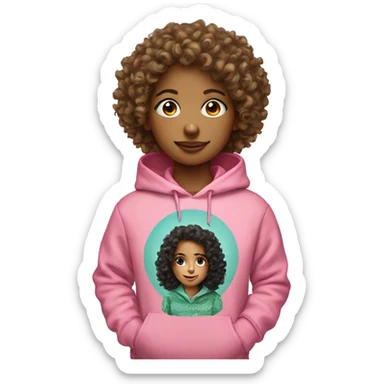 Curly headed girl with pink Christmas hoodie  sticker