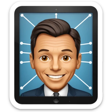 Frank Sinatra smiling and showing trendlines on a screen in the background sticker