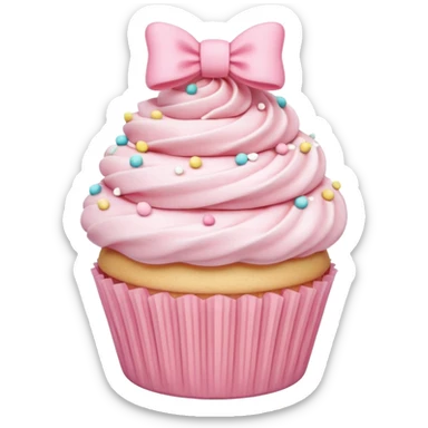 Pink bow wrapped around a cupcake, pastel, chibi style sticker