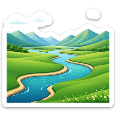 lush green meadow and blue river, clear sky, no mountains sticker