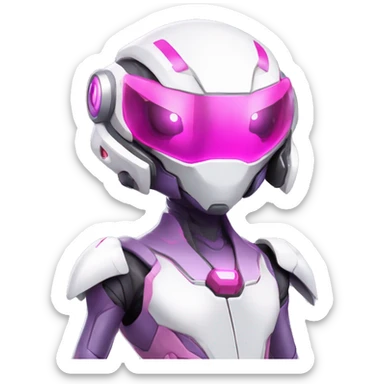 White Medabot-Lizard-Reptile-Raptor-Alien-Genesect-Mewtwo-Fakémon, with pink eyes, with a futuristic visor-helmet, wearing a techwear-suit, Full Body sticker