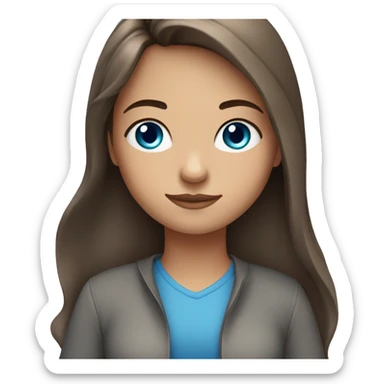 Girl with brown hair with a grey streak on the right side and blue eyes sticker