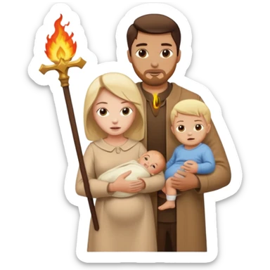  woman being burned in front of a very handsome man carrying a baby sticker