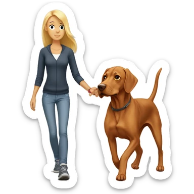 Vizslas walk with blonde girl sticker