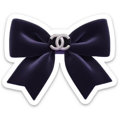 elegant black velvet bow with pearls and silver Chanel logo, glossy, black and white, 3D emoji style sticker