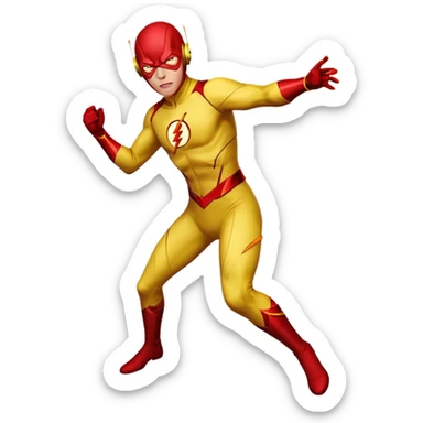 Reverse Flash DC Comics villain in yellow suit with red lightning sticker