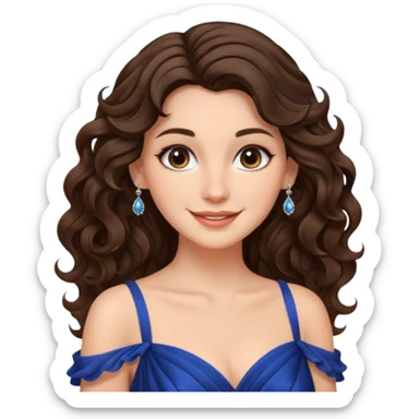 a beautiful brunette wavy flowy hair princess wearing a gown with elegant piercing and smile gently  sticker