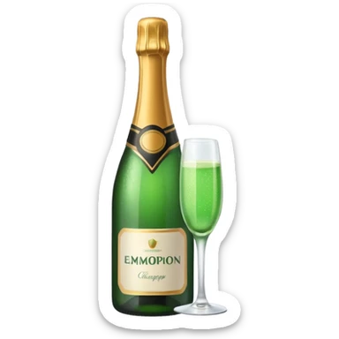 green champagne bottle with white paper sticker