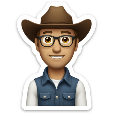 White man with brown hair, blue eyes, glasses, cowboy hat and bolo sticker