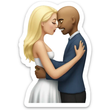 Bald man kissing a blonde woman sticker