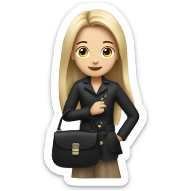 girl holding a black purse with long hair sticker