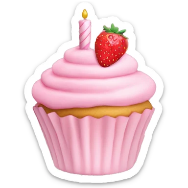 birthday pastel pink strawberry capcake  sticker