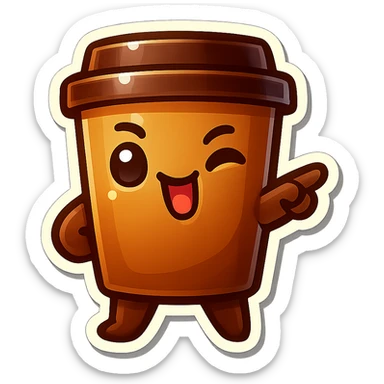 Tall coffee cup, pointing, winking, clinking tongue, cocky sticker