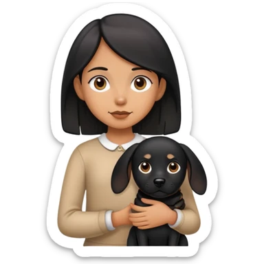 A girl holding a black dog with upright ears sticker