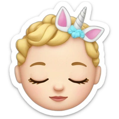 Sleeping white Newborn with unicorn headband sticker