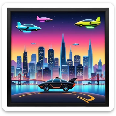 create an image of san francisco skyline in the tech future sticker