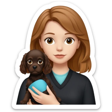White girl with light brown hair holding a black cocker spaniel  sticker