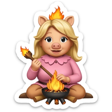 Miss Piggy roasting over a fire sticker