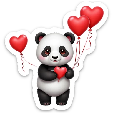 panda holding hearts shaped red balloons sticker
