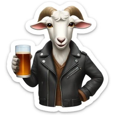 Goat wearing a leather jacket and sipping a glass of bourbon sticker