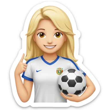 chica blanca con cabello rubio largo y una playera de fútbol  sticker