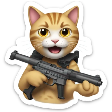 a cat holding a gun, and speak super loudly: what do you want!? sticker