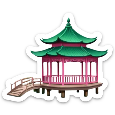 Lotus in the Breeze at Crooked Courtyard, West Lake Hangzhou, simplified emoji style, pink lotus flowers on water with pavilion, cartoon style sticker