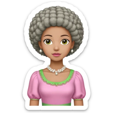 Pretty Brown woman with a very very short stylish gray Afro  wearing pink and green dress  and pearl blouse with sleeves sticker