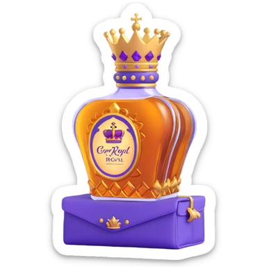 Crown Royal whisky bottle with purple bag and gold crown sticker