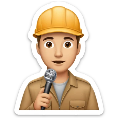 truck driver talking into a microphone with truck backdrop sticker