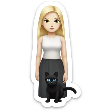 blonde girl with blue eyes and a fat black cat sticker