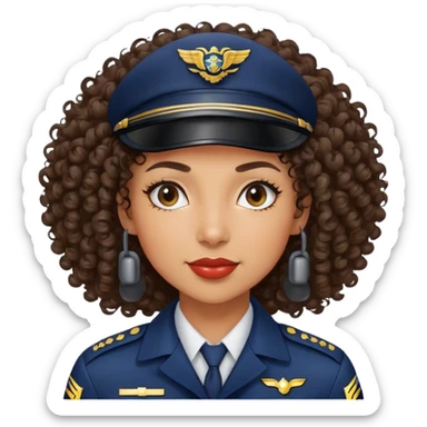 pilote d'avion femme métisse avec les cheveux bouclés sticker