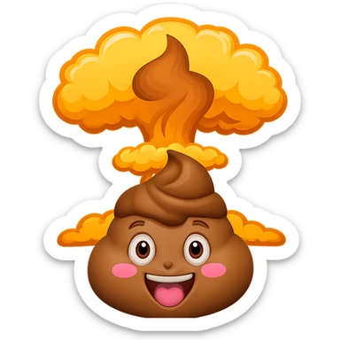 Add a cartoonish poop-shaped nuclear explosion (poop nuke) behind the kissing poop, keeping the style playful and lighthearted, no background. sticker