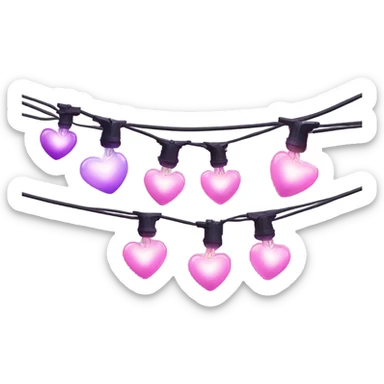 Realistic string lights with pink and purple bulbs in the shape of a heart and a power plug in on the end of the lights. sticker