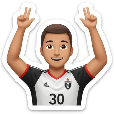 happy football player whose playing in Beşiktaş emoji celebrating goal, arms up, energetic expression, cartoon style, vibrant colors, transparent background, 1:1 sticker