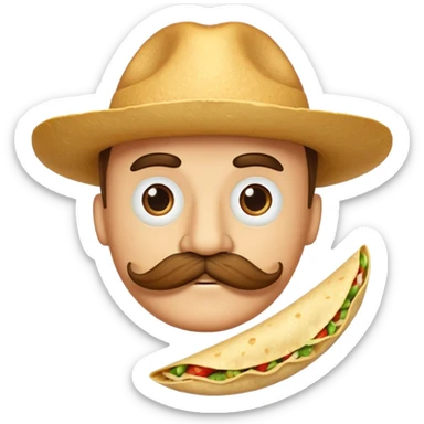 a fresh flour tortilla with a  mustache sticker