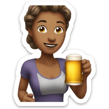 Woman running holding a beer sticker